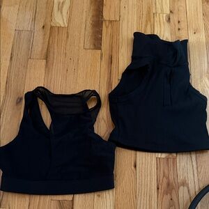 Year of Ours Black Ribbed and Mesh Crop Tops - Set of 2